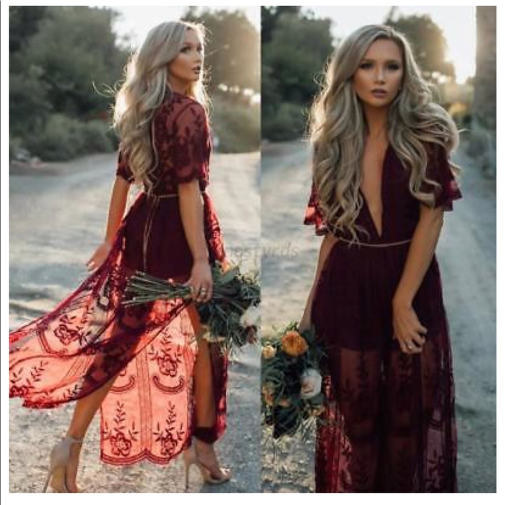 Women Boho Lace Maxi Dress
